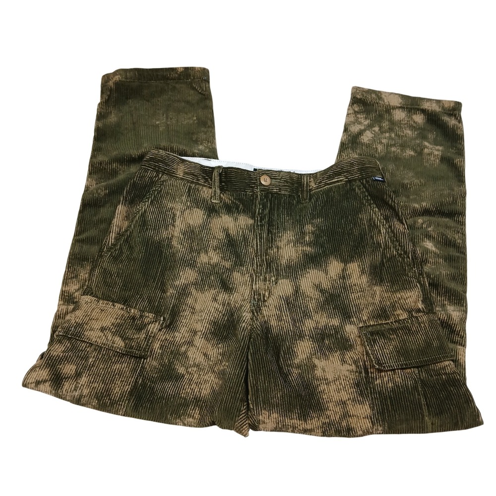 Vans Loose Tapered Fit Corduroy Cargo Pants Mens 29 Olive Acid Wash Tie Dye